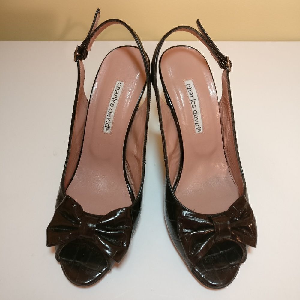 Charles David Peep Toe Sling Back Croc Shoes 7.5